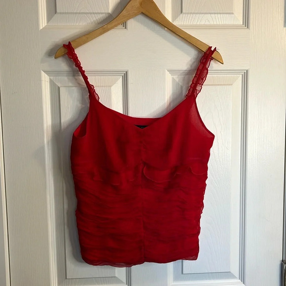 Vintage 100% Silk Red Ruffled Tank Top ❤️♥️❤️ - Picture 1 of 10